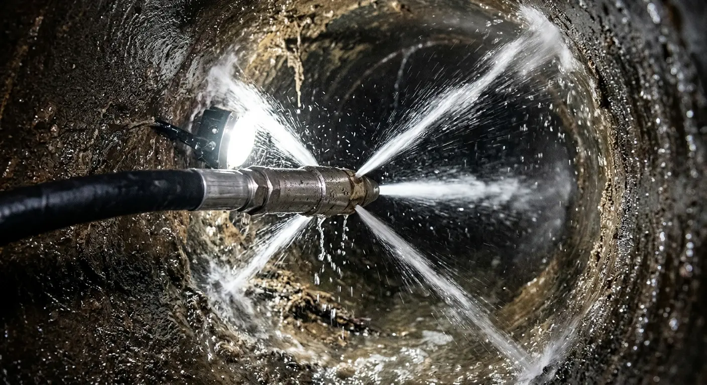 High-pressure hydro jetting nozzle cleaning sewer pipe for Sewer Line Relining in York